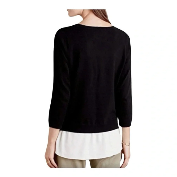 1641. ANTHROPOLOGIE ANGEL OF THE NORTH DOVIE LAYERED SWEATER BLACK/WHITE SIZE SM - Picture 2 of 11